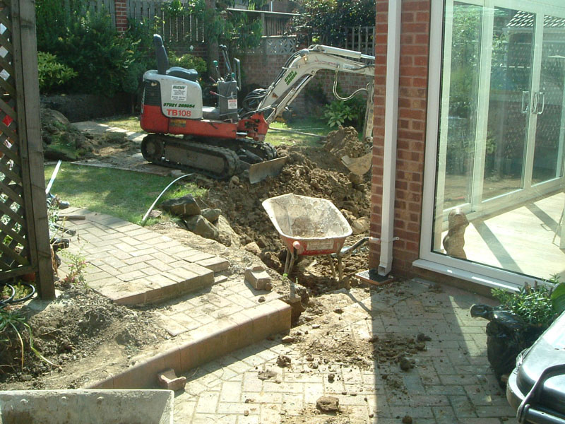 Patio under construction, Cudworth near Barnsley Block paving