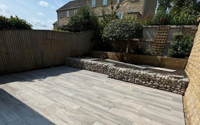 Patio with Gabion Wall, Barnsley